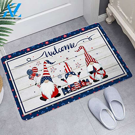 Weeloloe Patriotic Door Mats Gnomes Welcome Floor Mat for Indoor and Outdoor Warm House Gift Welcome Mat Gift for Friend Family