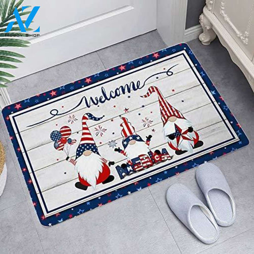 Weeloloe Patriotic Door Mats Gnomes Welcome Floor Mat for Indoor and Outdoor Warm House Gift Welcome Mat Gift for Friend Family