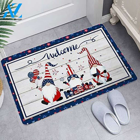 Weeloloe Patriotic Door Mats Gnomes Welcome Floor Mat for Indoor and Outdoor Warm House Gift Welcome Mat Gift for Friend Family