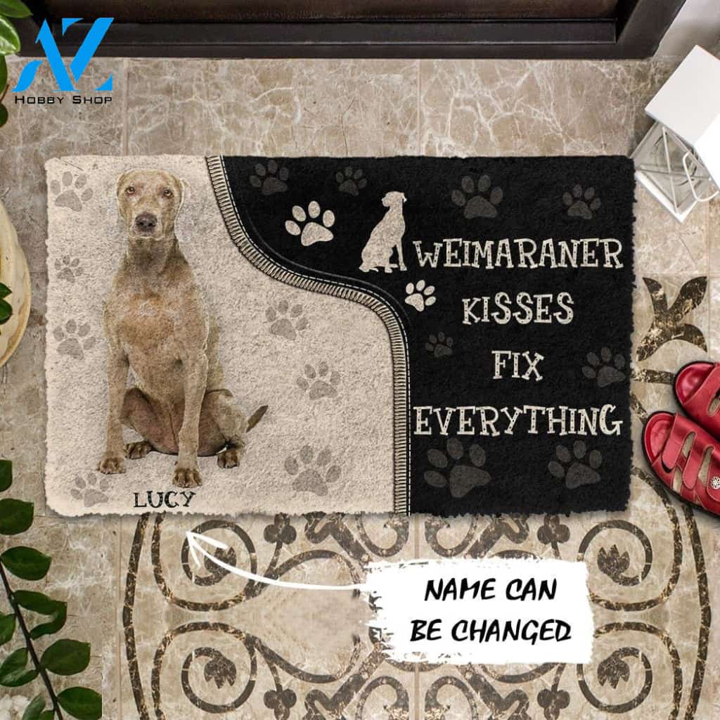 Gearhumans Gearhuman 3D Weimaraner Kisses Fix Anything Custom Name Doormat