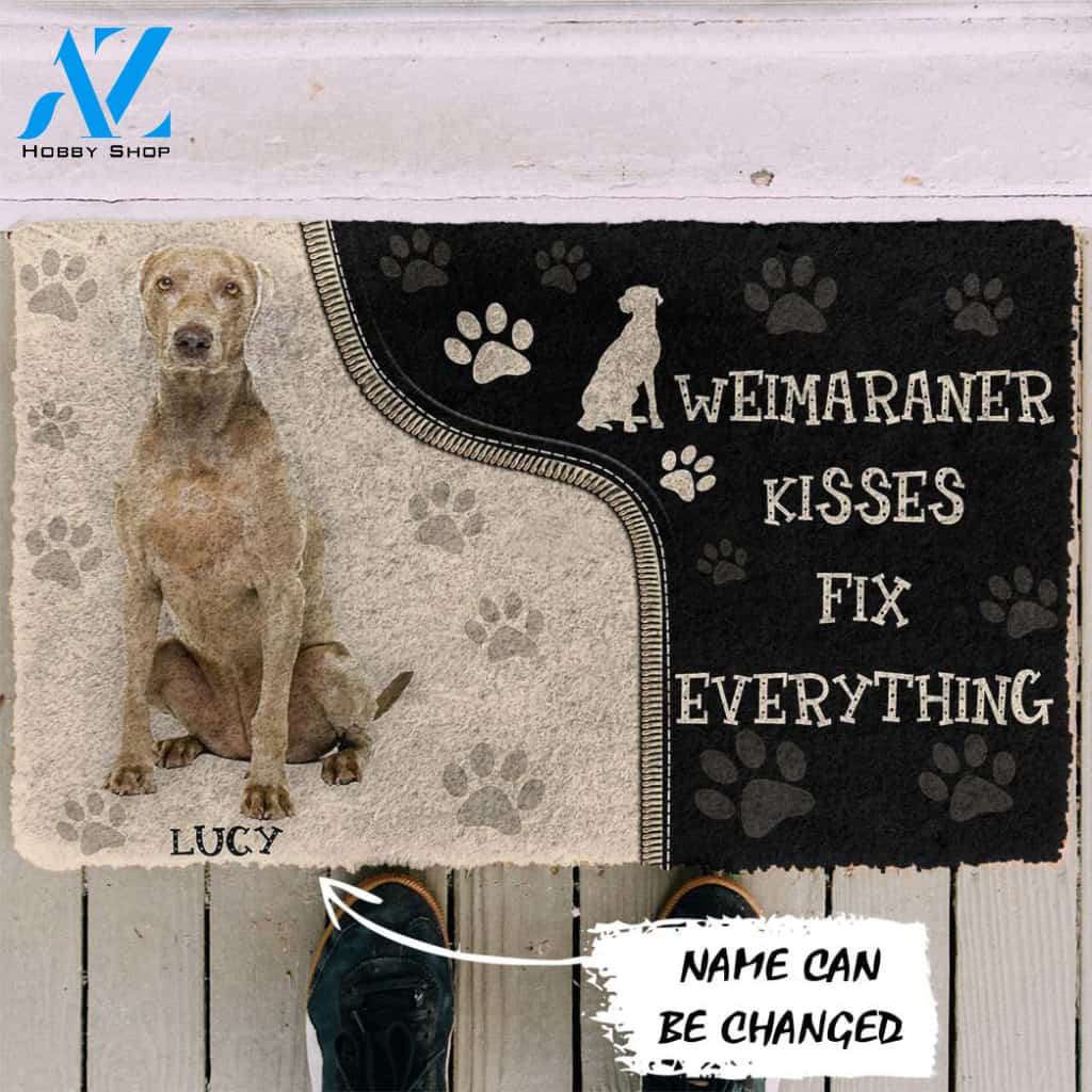 Gearhumans Gearhuman 3D Weimaraner Kisses Fix Anything Custom Name Doormat