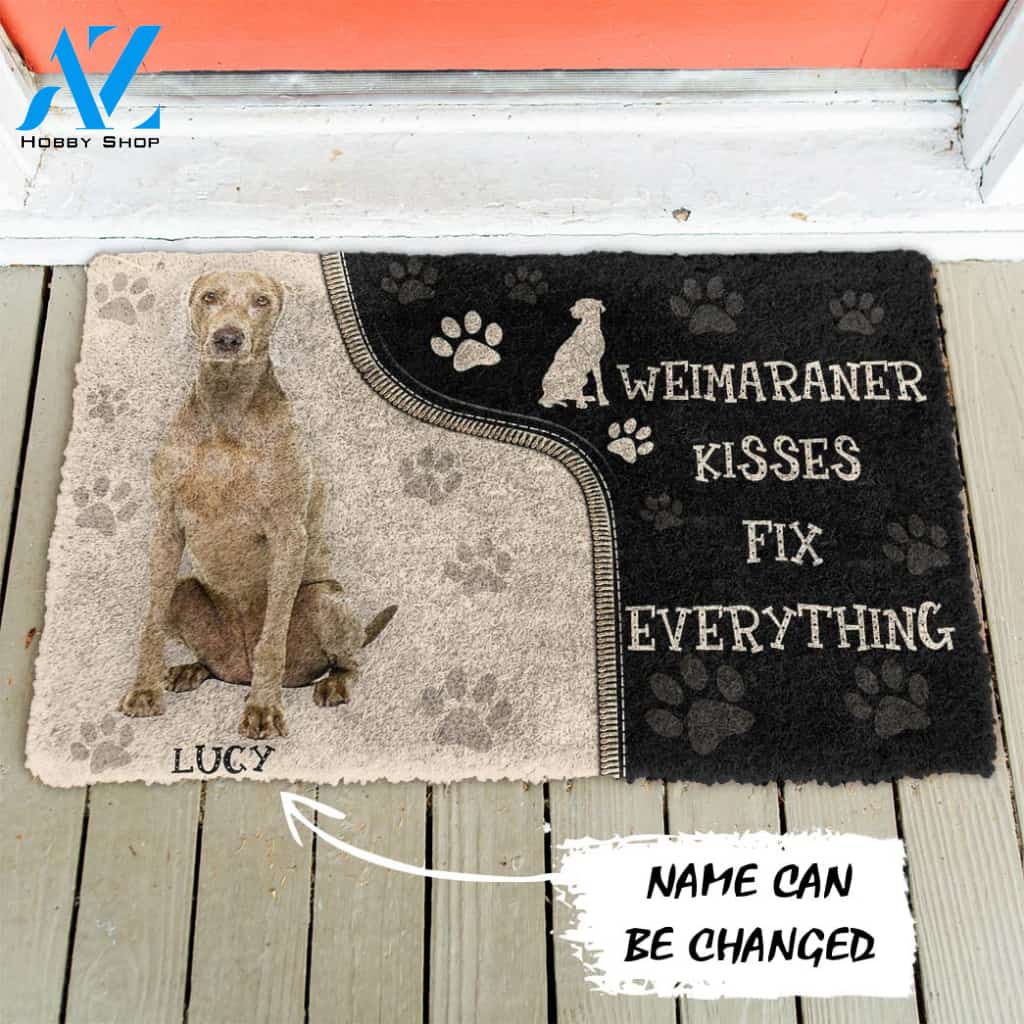 Gearhumans Gearhuman 3D Weimaraner Kisses Fix Anything Custom Name Doormat
