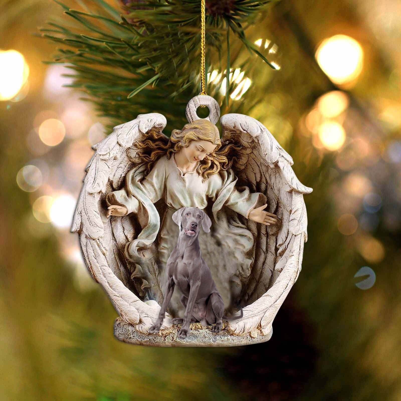 Weimaraner (2)-Angel Hug Winter Love Two Sided Ornament