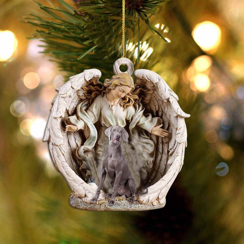 Weimaraner (2)-Angel Hug Winter Love Two Sided Ornament