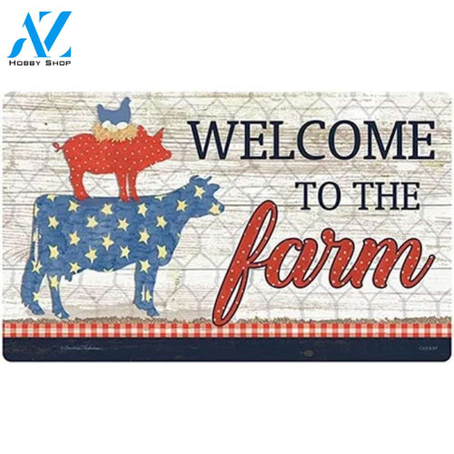 Welcom To The Farm Cow Pig And Chicken Animal Doormat Welcome Mat Farm Rug Farmer House Decor Housewarming Gift Gift for Famer Friend Family Gift for Farm Animal Lovers