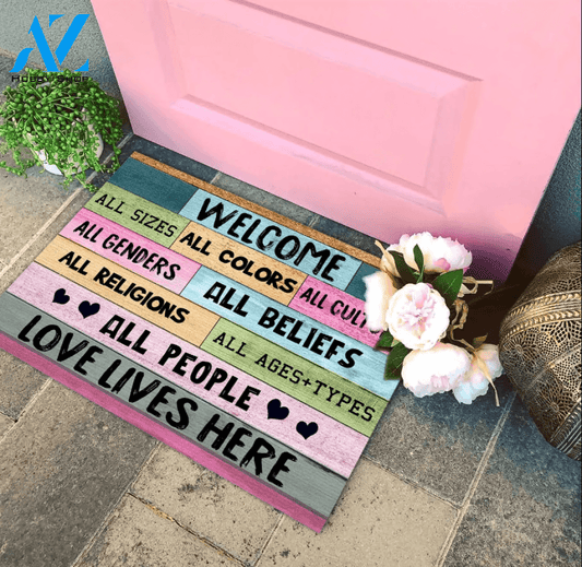 Welcome All Sizes All Colors Love Lives Here Doormat Gift For Dog Lovers Birthday Gift Home Decor Warm House Gift Welcome Mat