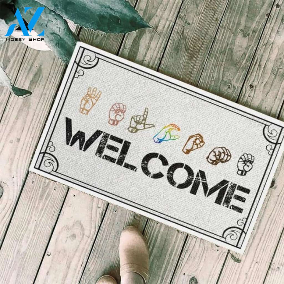Welcome American Sign Language Doormat | Welcome Mat | House Warming Gift