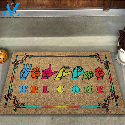 Welcome American Sign Language Indoor And Outdoor Doormat Warm House Gift Welcome Mat Birthday Gift For Friend Family