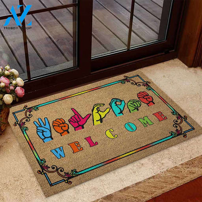 Welcome American Sign Language Indoor And Outdoor Doormat Warm House Gift Welcome Mat Birthday Gift For Friend Family