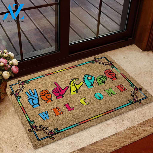 Welcome American Sign Language Indoor And Outdoor Doormat Warm House Gift Welcome Mat Birthday Gift For Friend Family