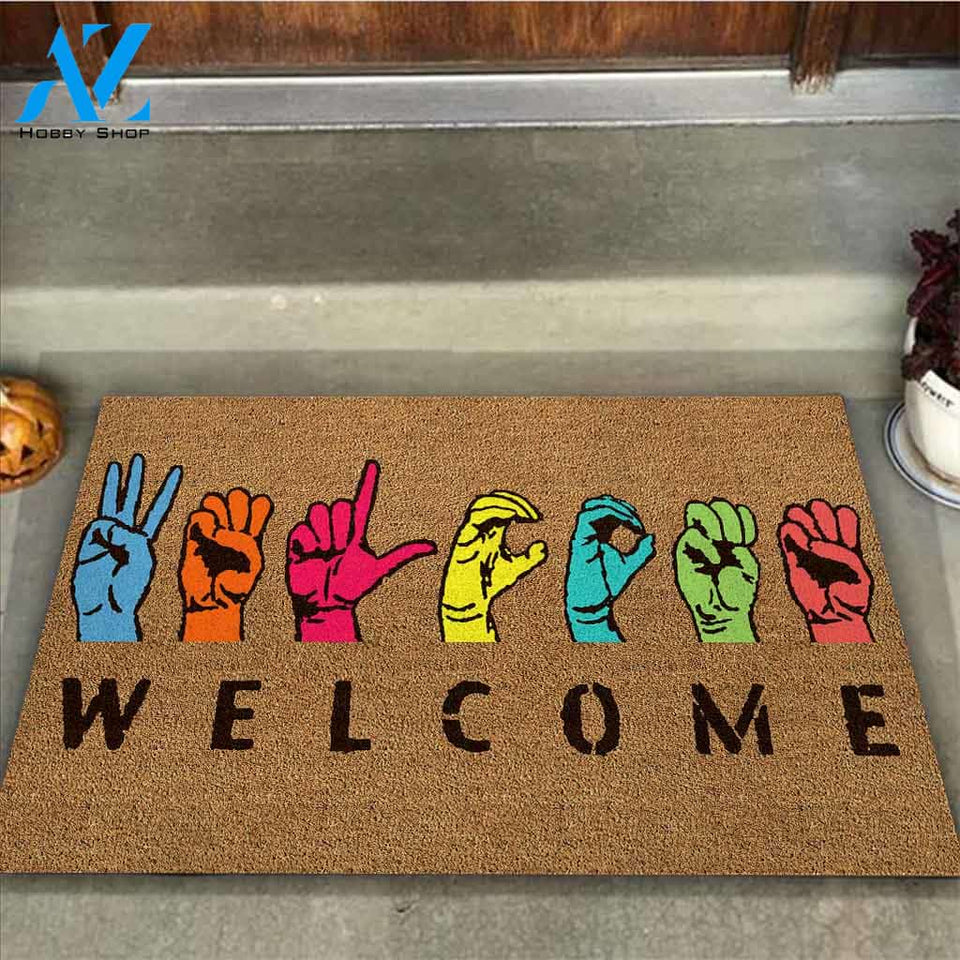 Welcome - American Sign Language Coir Pattern Print Doormat