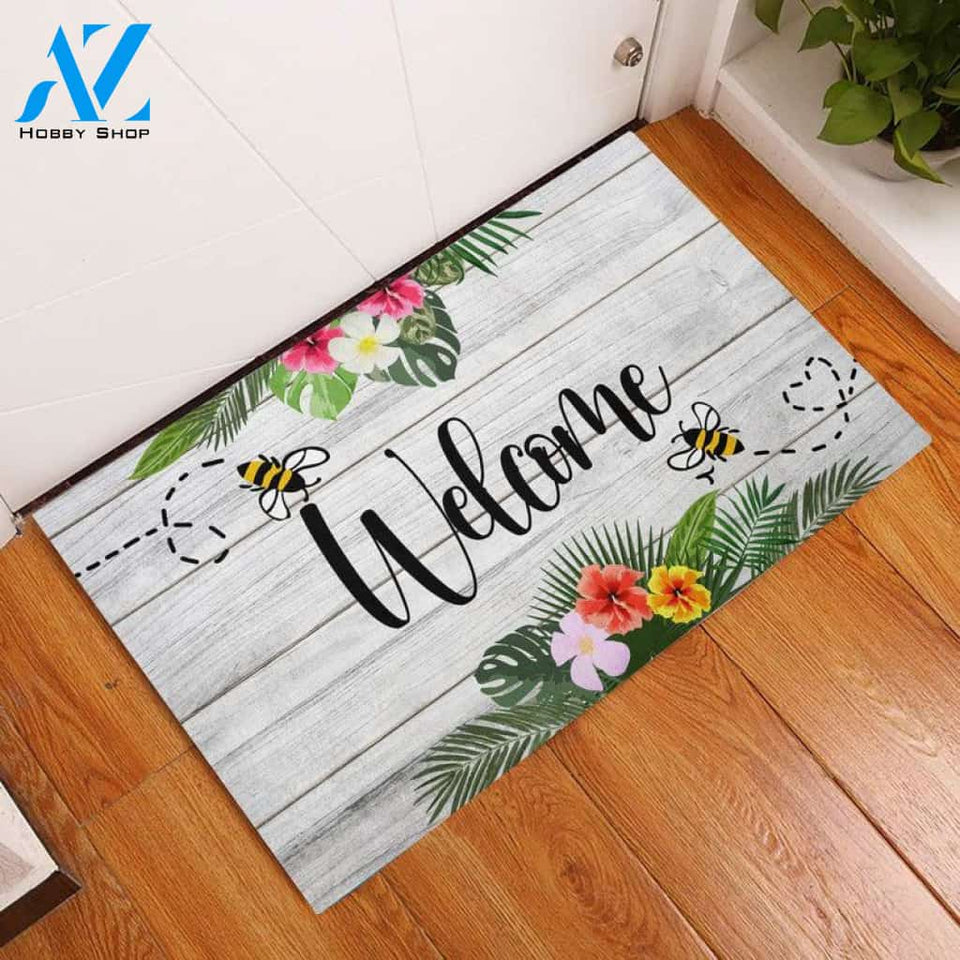 Welcome Bee Tropical Insect Doormat Indoor and Outdoor Doormat Entrance Rug Sweet Home Decor Housewarming Gift Gift for Bee Lovers Insect Lovers Gift Idea