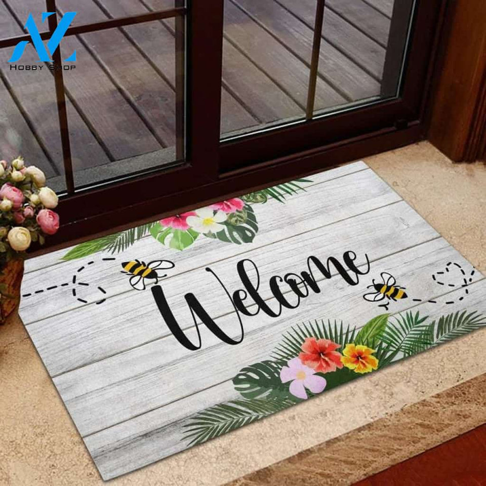 Welcome Bee Tropical Summer Funny Indoor And Outdoor Doormat Warm House Gift Welcome Mat Birthday Gift For Friend Family