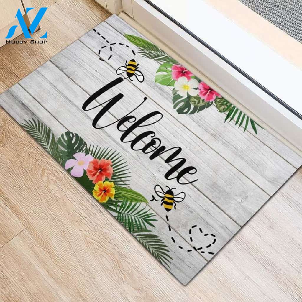 Welcome Bee Tropical Summer Funny Indoor And Outdoor Doormat Warm House Gift Welcome Mat Birthday Gift For Friend Family