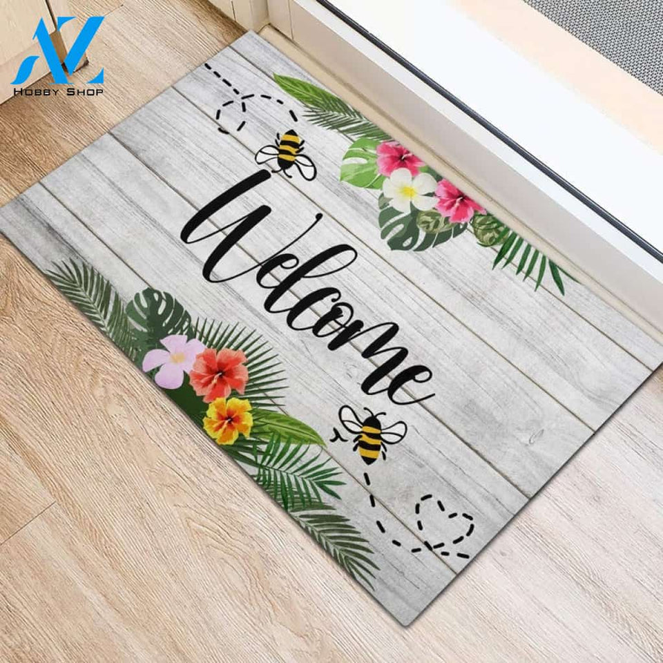 Welcome Bee Tropical Summer Funny Indoor And Outdoor Doormat Warm House Gift Welcome Mat Birthday Gift For Friend Family