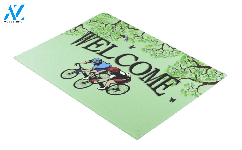 Welcome Bicycle Racing Doormat Indoor and Outdoor Mat Entrance Rug Housewarming Gift Sweet Home Decor Gift Gift for Cycling Lovers Sport Lovers