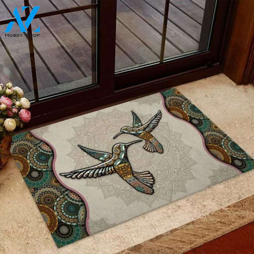 Welcome Brocade Hummingbird Mat, Hummingbird Lover Family Doormat, Bird Couple Welcome Mat House Warming Gift Home Decor Funny Doormat Gift Idea