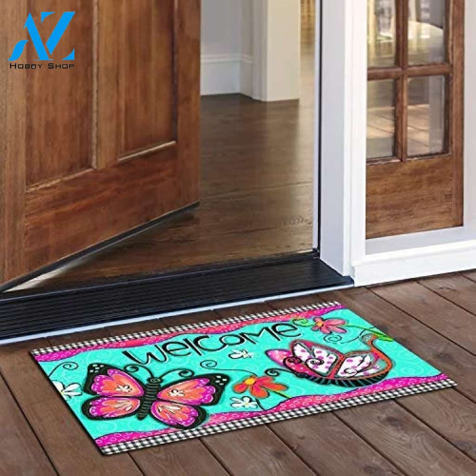 Welcome Butterfly Doormat Welcome Mat Housewarming Gift Home Decor Funny Doormat Gift For Butterfly Lovers Gift For Friend Birthday Gift