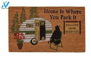 Welcome Camp BearFoot - Home Is Where You Park It Doormat Welcome Mat House Warming Gift Home Decor Funny Doormat Gift Idea