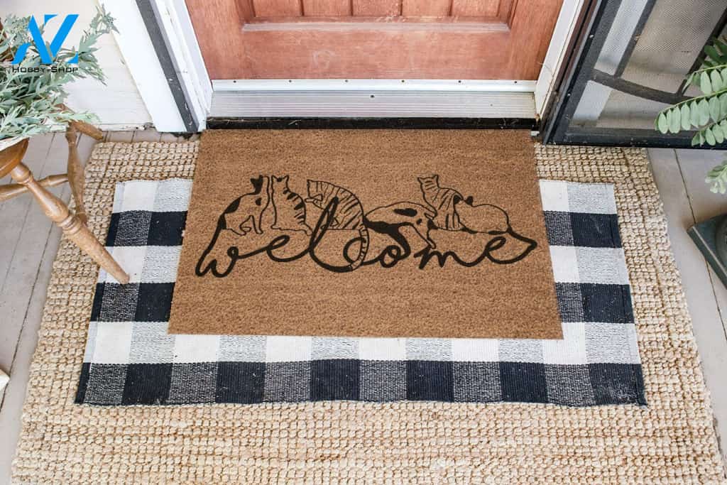 Welcome Cat Coir Pattern All Over Printing Doormat | Welcome Mat | House Warming Gift