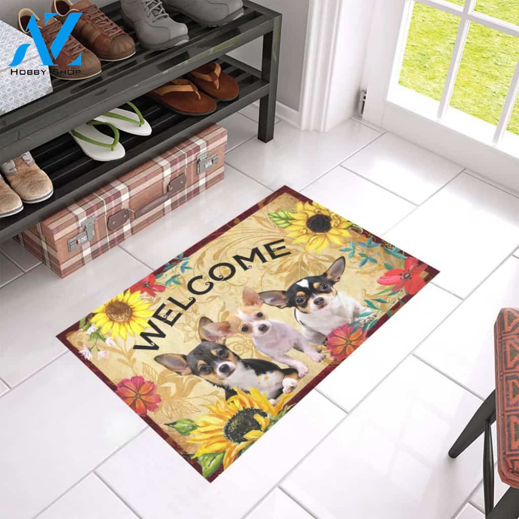 Welcome Chihuahua Dog And Sunflower Doormat Welcome Mat Housewarming Gift Home Decor Farmhouse Funny Doormat Gift For Friend Birthday Gift