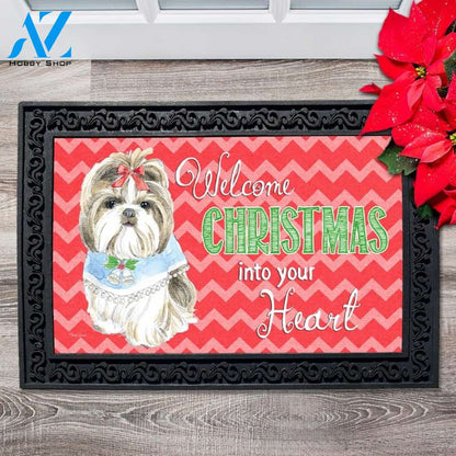 Welcome Christmas Shih Tzu Doormat - 18" x 30"