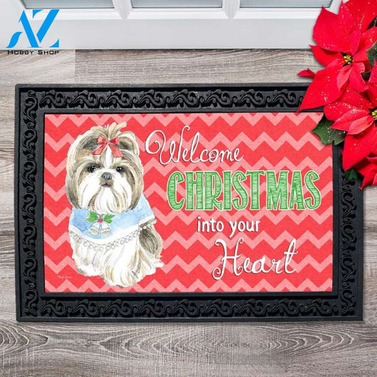 Welcome Christmas Shih Tzu Doormat - 18" x 30"