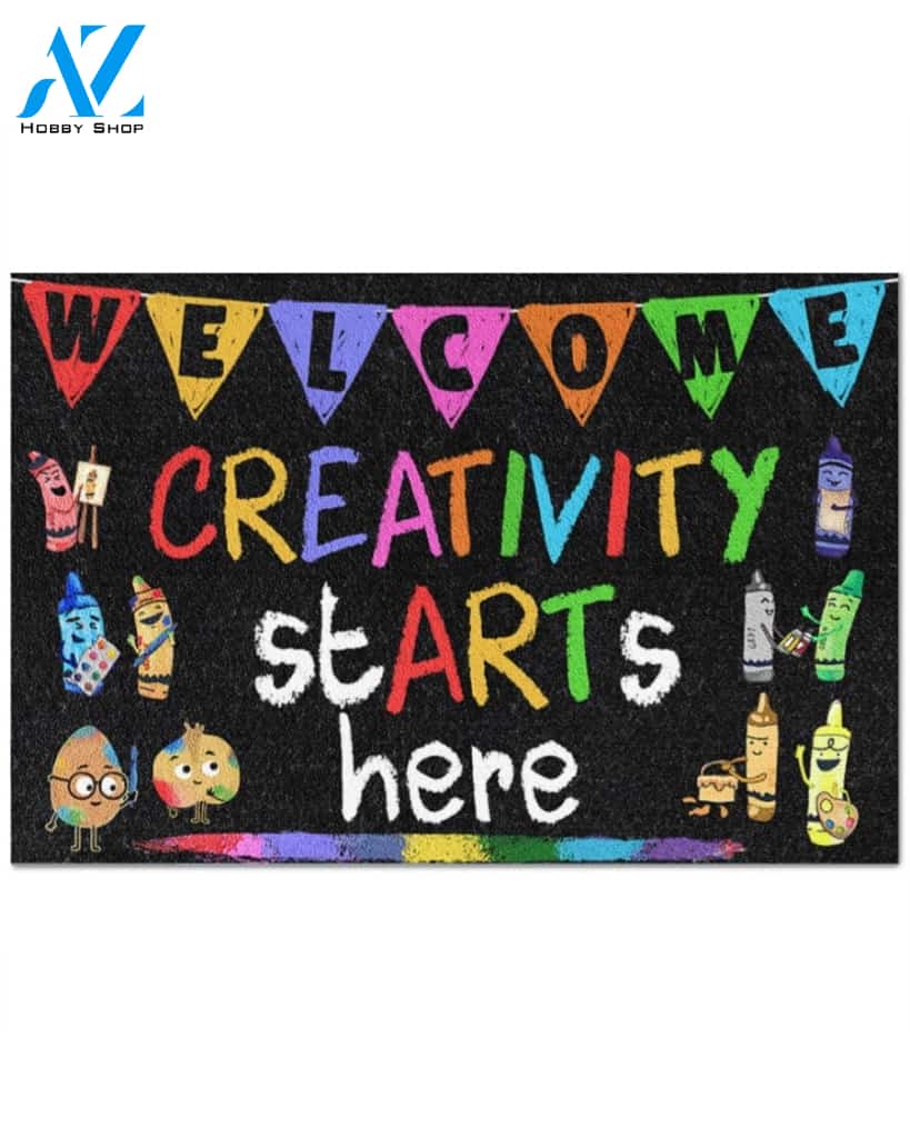 Welcome Creativity Starts Here Doormat Indoor And Outdoor Mat Entrance Rug Sweet Home Decor Housewarming Gift Gift For Classroom Friend Family Stem Feminist