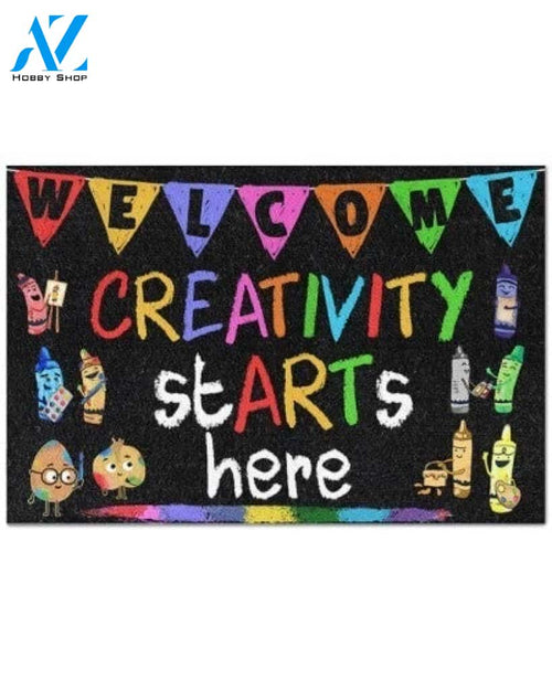 Welcome Creativity Starts Here Funny Indoor And Outdoor Doormat Gift For Teacher Student Decor Warm House Gift Welcome Mat Back To School