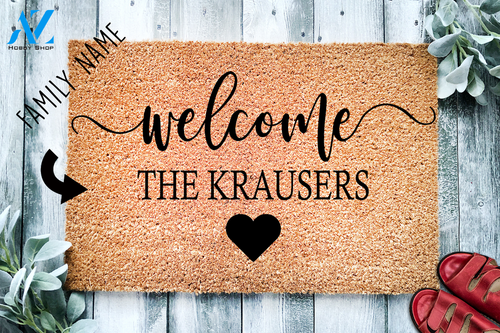 Welcome Custom Last Name Heart Doormat | Welcome Mat | House Warming Gift