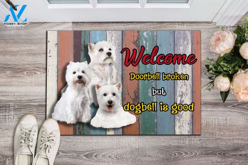 Welcome Doorbell Broken But Dogbell Is Good Indoor And Outdoor Doormat Warm House Gift Welcome Mat Gift For Dog Lovers Birthday Gift