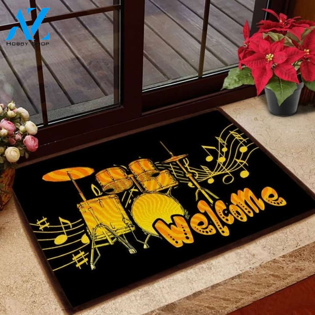 Welcome Drums Doormat Welcome Mat Housewarming Gift Home Decor Funny Doormat Gift Idea For Drummer Gift For Friend