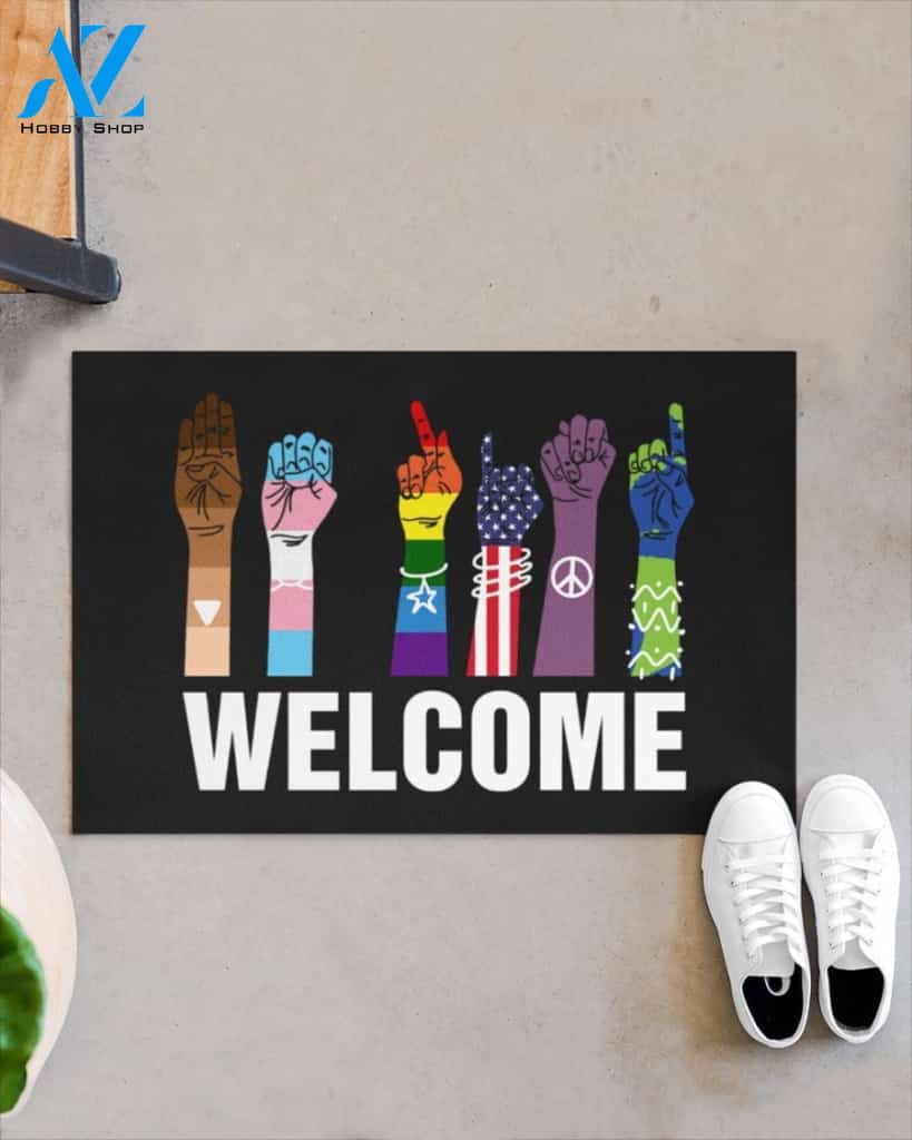Welcome Equality LGBT Kindness Indoor And Outdoor Doormat Warm House Gift Welcome Mat Birthday Gift For Yoga Lover