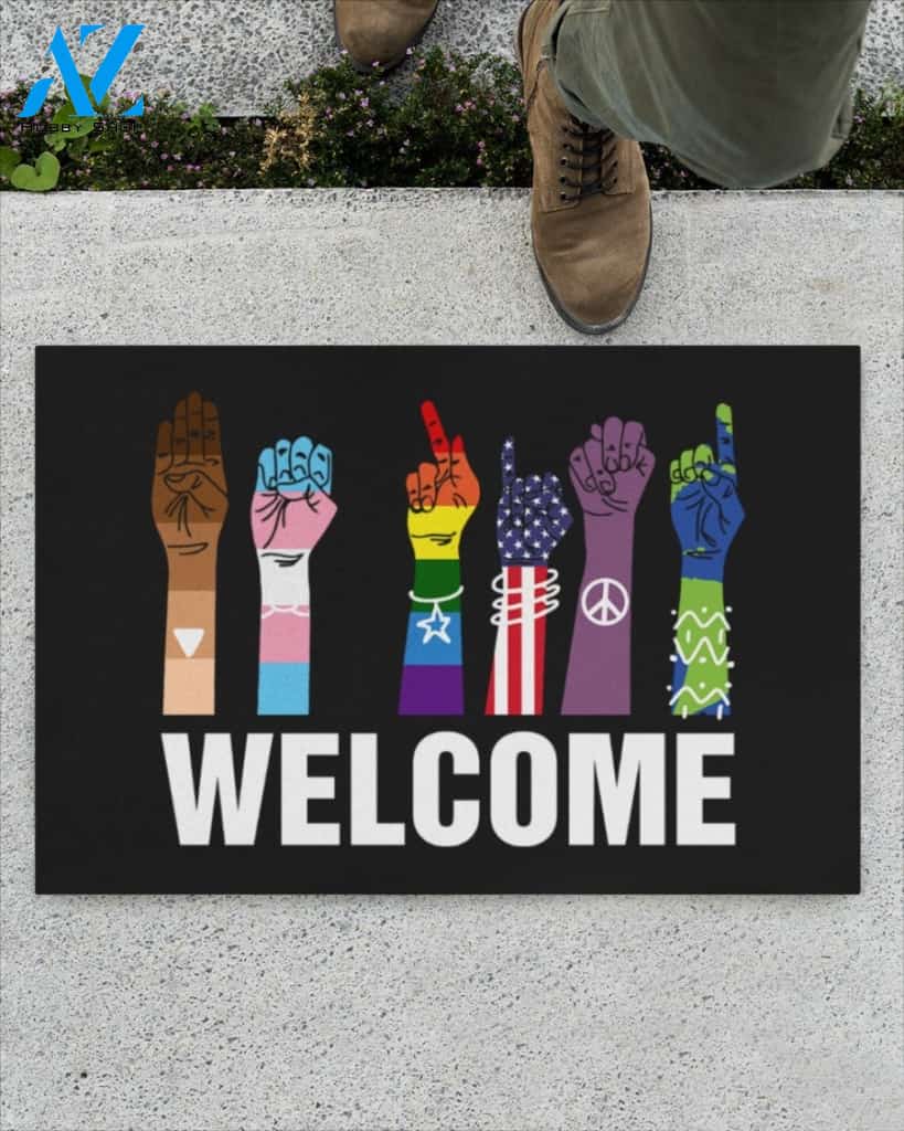Welcome Equality LGBT Kindness Indoor And Outdoor Doormat Warm House Gift Welcome Mat Birthday Gift For Yoga Lover