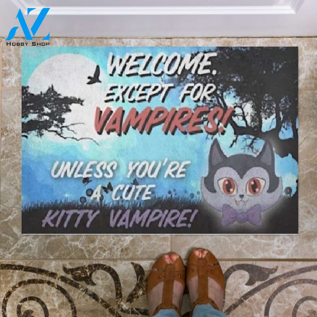Welcome Except For Vampires Unless You're A Cute Kitty Vampire Doormat Happy Haloween Welcome Mat Housewarming Gift Home Decor Funny Doormat Gift For Cat Lovers
