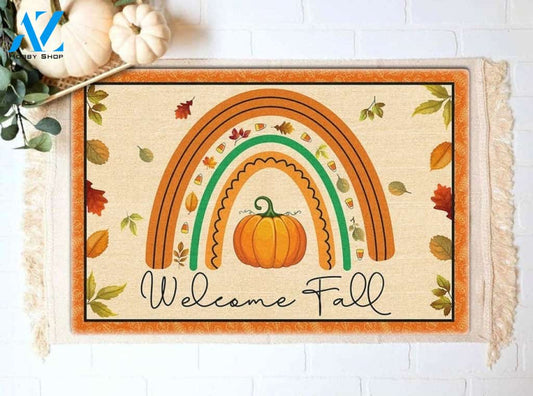 Welcome Fall Rainbow Pumpkin Thanksgiving Doormat Gift For Friend Family Home Decor Warm House Gift Welcome Mat Halloween Decor