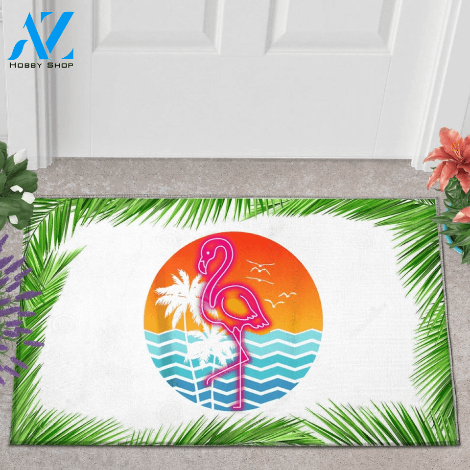 Welcome Flamingos Easy Clean Welcome DoorMat | Felt And Rubber | DO2200