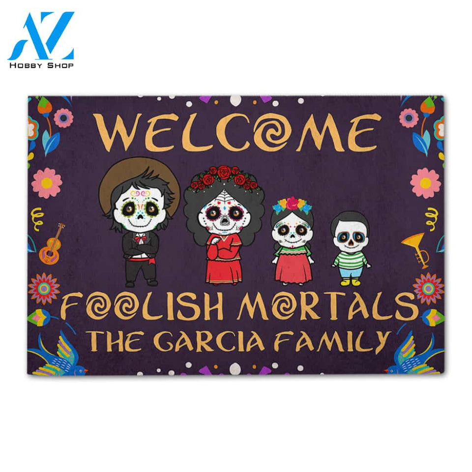 Personalized Gifts Ideas For Sugar Skull Family Welcome Foolish Mortals - Custom Doormat