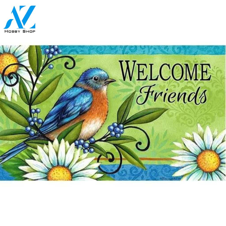 Welcome Friends Bluebird Welcome Funny Doormat Warm House Gift Welcome Mat Gift for Friend Family