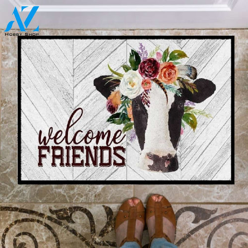 Welcome Friends Cow Doormat Welcome Mat Housewarming Gift Home Decor Farmhouse Funny Doormat Gift Idea For Cow Lovers Gift For Farmer