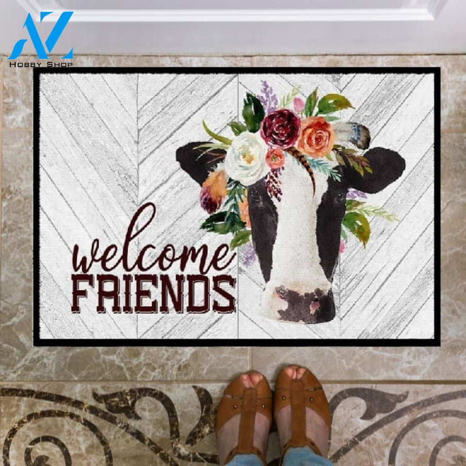 Welcome Friends Cow Doormat Welcome Mat Housewarming Gift Home Decor Farmhouse Funny Doormat Gift Idea For Cow Lovers Gift For Farmer
