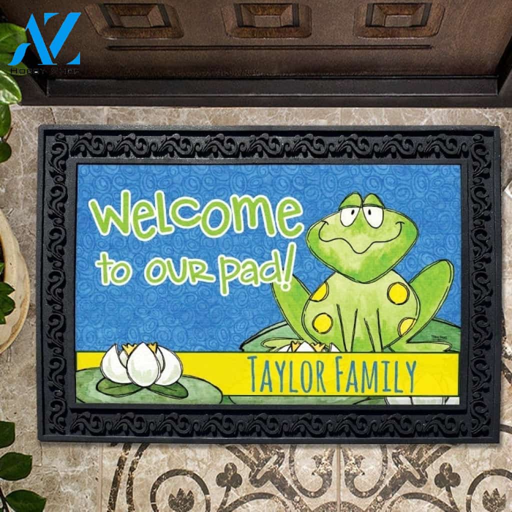 Welcome Frog and Lily Pad Personalized Doormat - 18