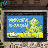 Welcome Frog and Lily Pad Personalized Doormat - 18" x 30"