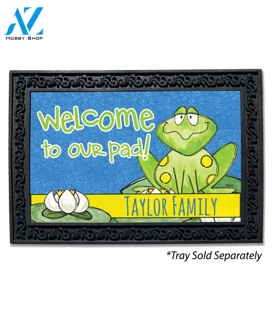 Welcome Frog and Lily Pad Personalized Doormat - 18" x 30"