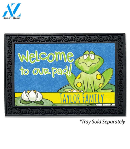 Welcome Frog and Lily Pad Personalized Doormat - 18" x 30"