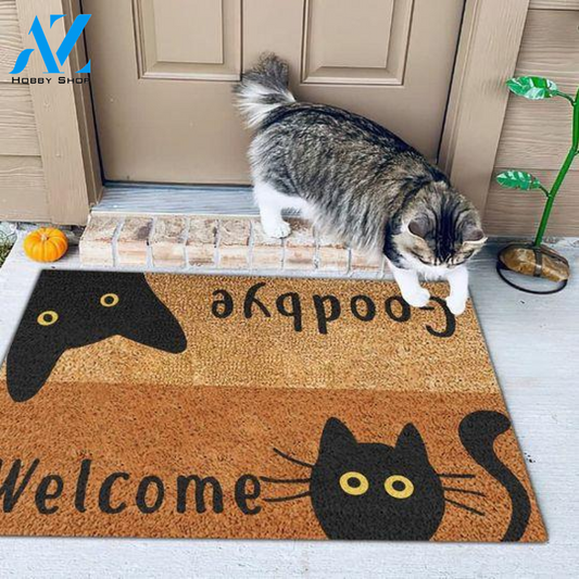 Welcome Goodbye Cats Easy Clean Welcome DoorMat | Felt And Rubber | 40x60 cm | 45x75 cm | 60x90 cm | Colorful | DO1590