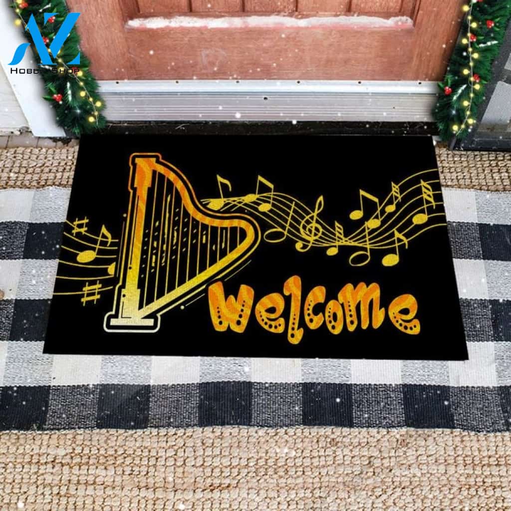 Welcome Harp Doormat Welcome Mat Housewarming Gift Home Decor Funny Doormat Gift Idea For Harp Lovers Gift For Friend
