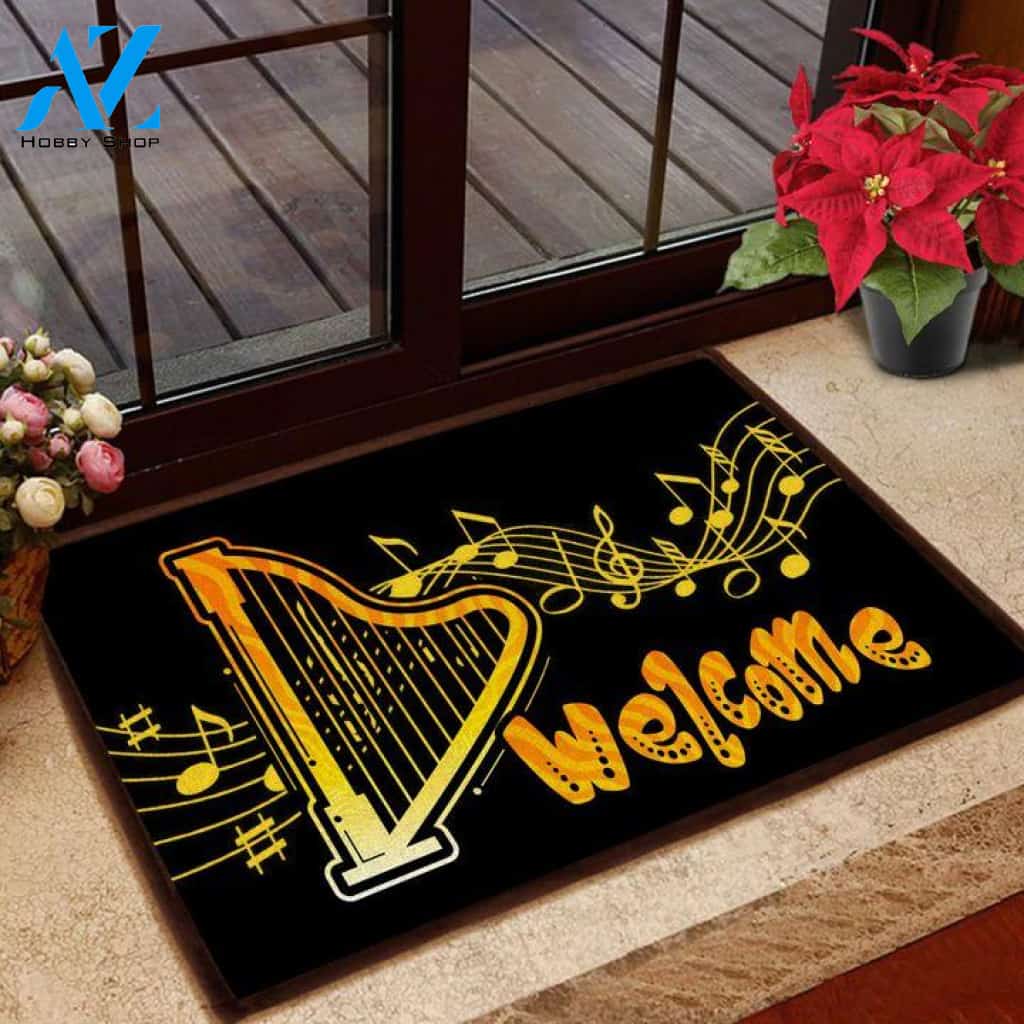 Welcome Harp Doormat Welcome Mat Housewarming Gift Home Decor Funny Doormat Gift Idea For Harp Lovers Gift For Friend