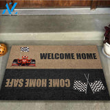 Welcome Home Come Home Safe - Racing Coir Pattern Print Doormat