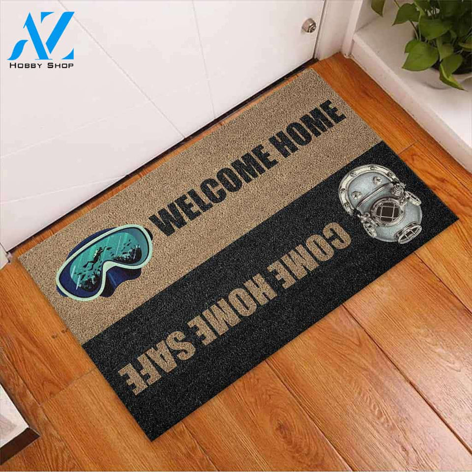 Welcome Home Come Home Safe - Scuba Diving Coir Pattern Print Doormat